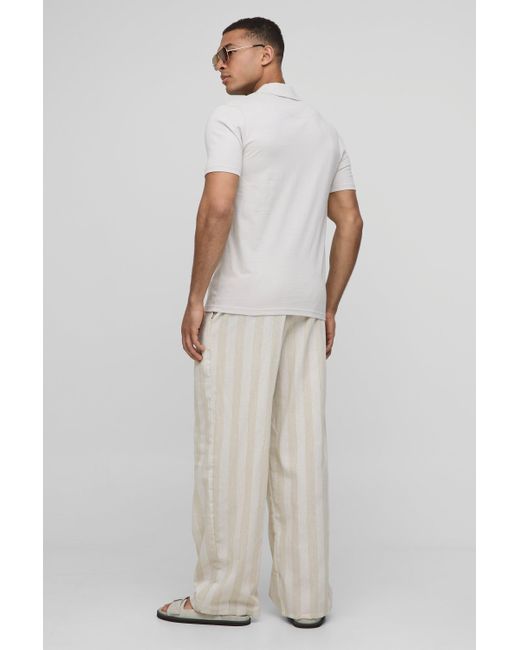 BoohooMAN Multicolor Elasticated Waist Wide Leg Stripe Linen Look Trousers for men