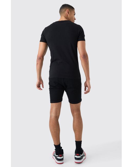 Boohoo Skinny Stretch Denim Shorts In Black