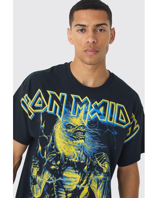 BoohooMAN Blue Oversized Iron Maiden Large Scale License Print T-shirt for men