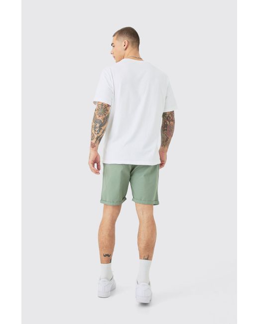BoohooMAN Green Slim Fit Elastic Waist Bermuda Shorts for men
