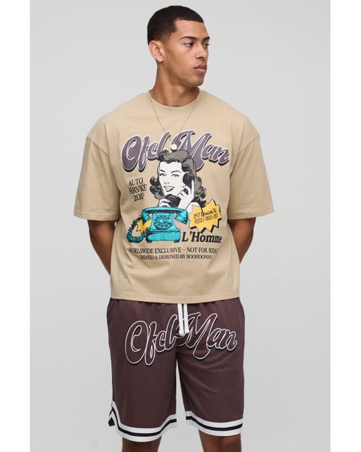 BoohooMAN Kastiges Oversize T-Shirt und Basketball-Shorts in Brown für Herren