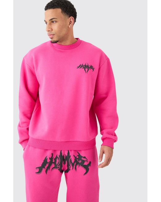 BoohooMAN Pink Oversized Homme Gothic Sweatshirt Tracksuit for men