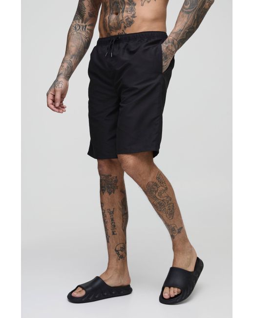 BoohooMAN Black Tall Long Length Swim Trunks for men