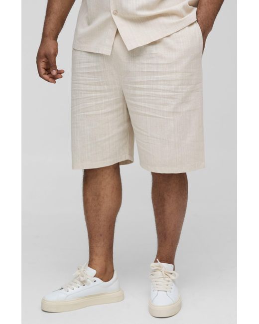 BoohooMAN Plus lockere Leinen-Shorts in Natural für Herren