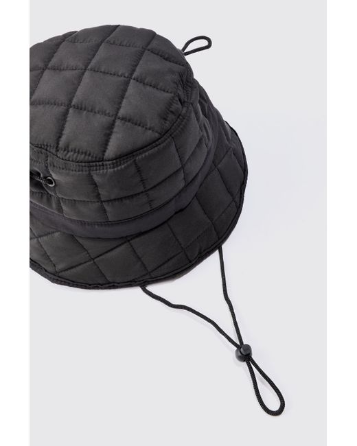 BoohooMAN Black Quilted Nylon Bucket Hat for men
