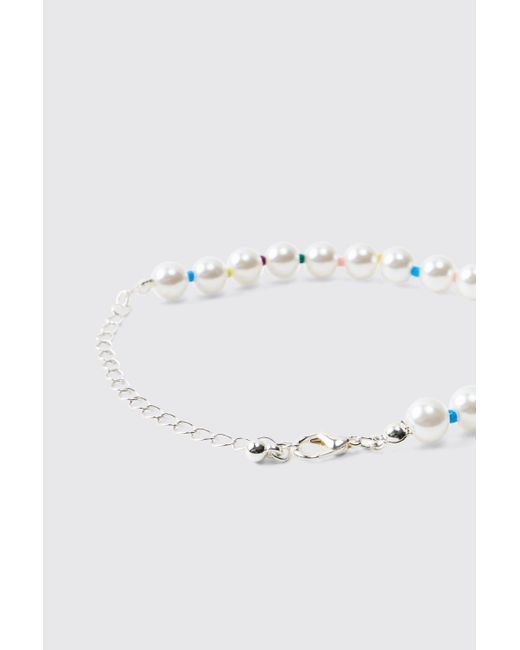 BoohooMAN White Layered Pearl Chain for men