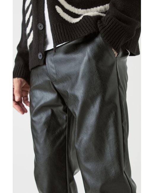 BoohooMAN Black Tall Slim Flare Pu Tailored Trouser for men