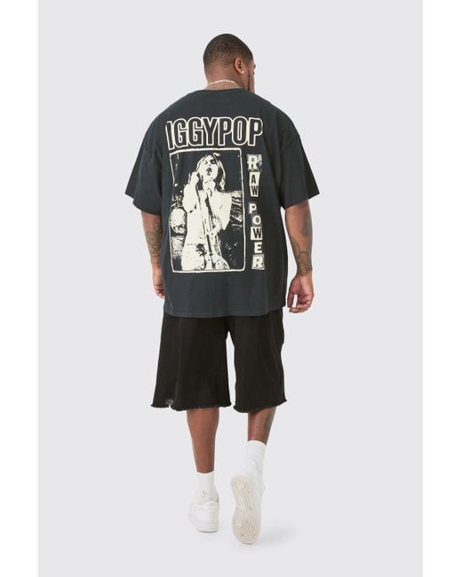 BoohooMAN Gray Plus Iggy Pop License Front & Back Print T-shirt for men