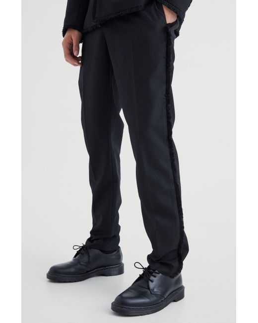 BoohooMAN Black Slim Fit Smart Trousers With Distressing for men