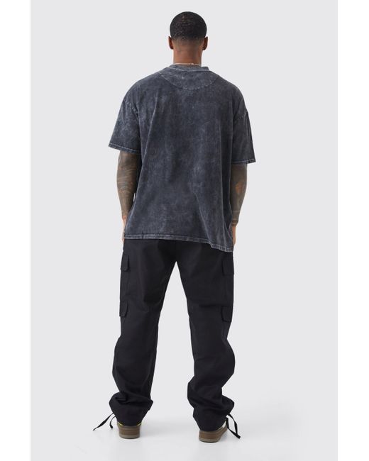 BoohooMAN Black Relaxed Ripstop Multi Cargo Man Print Trouser for men