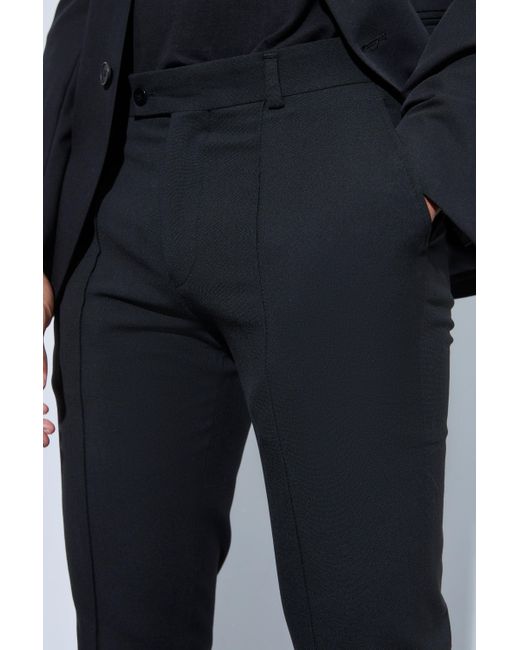 BoohooMAN Black Slim Crop Pintuck Smart Jogger Pants for men