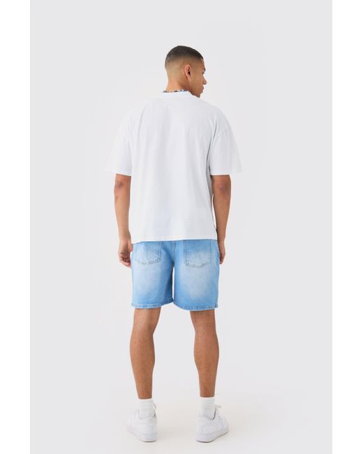BoohooMAN Relaxed Rigid Denim Shorts In Light Blue for men