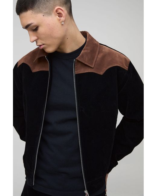 BoohooMAN Beschichtete Western Harrington-Jacke in Blue für Herren
