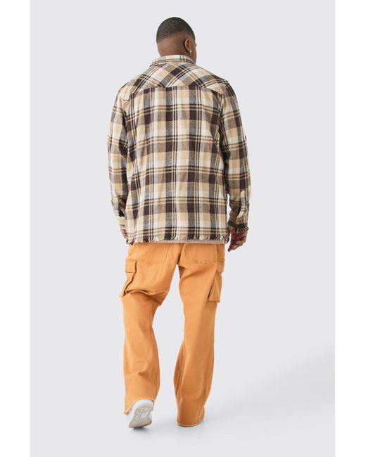 BoohooMAN Orange Plus Fixed Waist Skinny Flare Gusset Applique Cargo Trouser for men