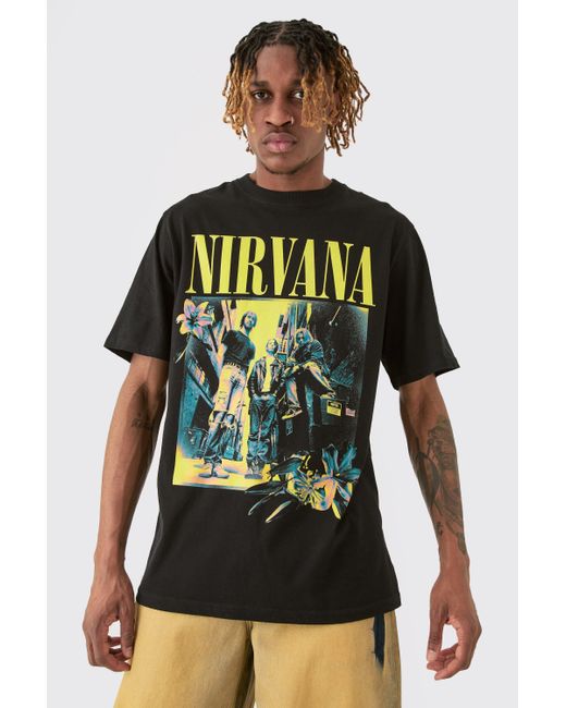 BoohooMAN Tall Nirvana Colour Band Print Licence T-shirt in Green für Herren