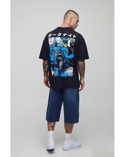 BoohooMAN Blue Oversized Batman Washed License Printed T-Shirt for men