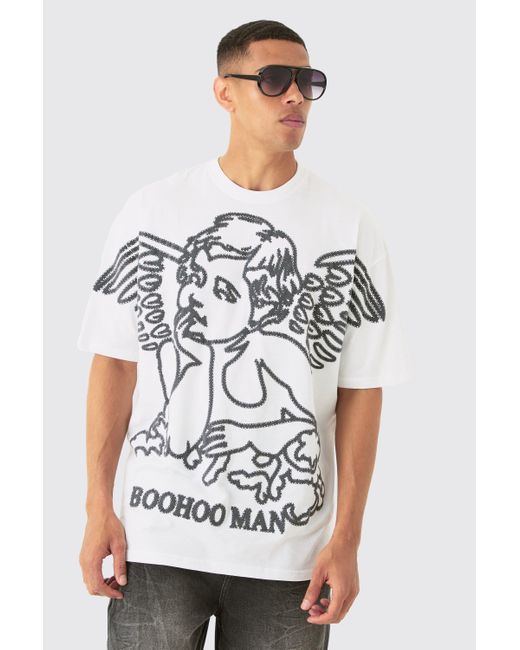 BoohooMAN Tall Renaissance Flock Graphic T-shirt In White for men