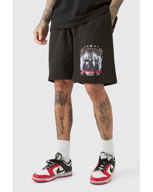 BoohooMAN Black Tall Oversized Fit Dog Print Jersey Shorts for men