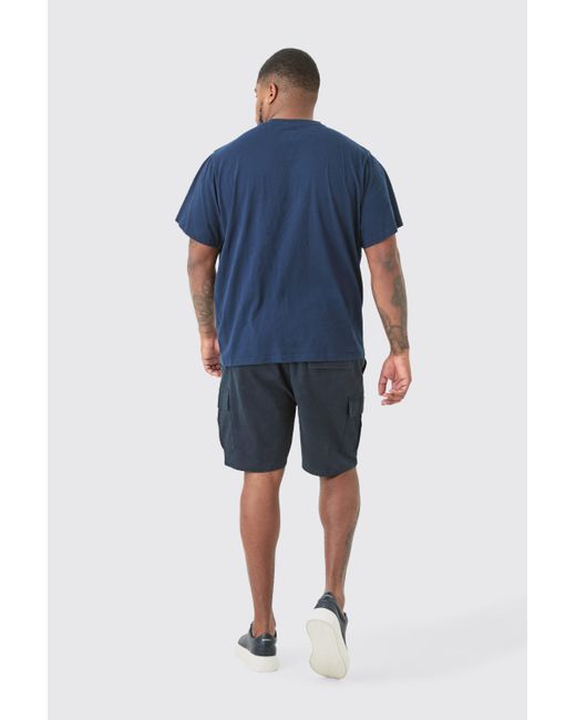 BoohooMAN Blue Plus Elastic Waist Navy Skinny Fit Cargo Shorts for men