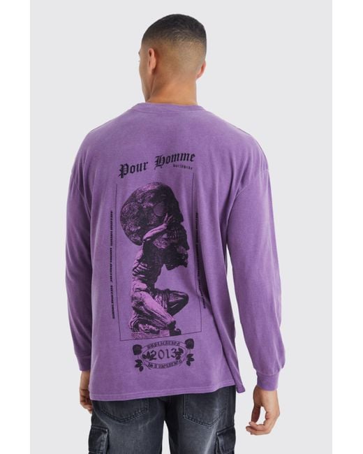 BoohooMAN Purple Oversized Long Sleeve Skull Overdye T-shirt for men