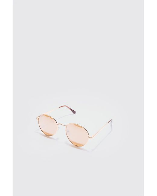 Metal Round Sunglasses In Gold Boohoo de color White