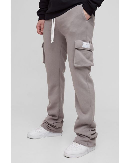 BoohooMAN Tall Slim Fit Super Stacked Woven Tab Cargo Sweatpants in Grey for Men Lyst UK