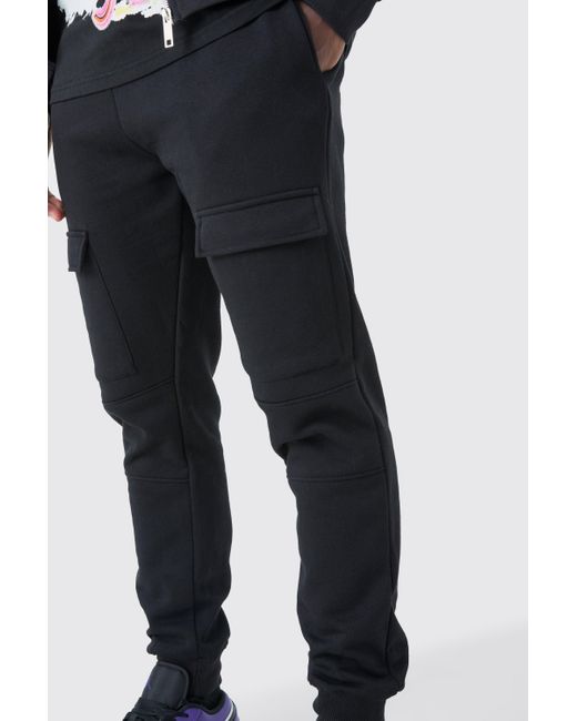BoohooMAN Slim Front Pocket Panelled Cargo Jogger in Black für Herren