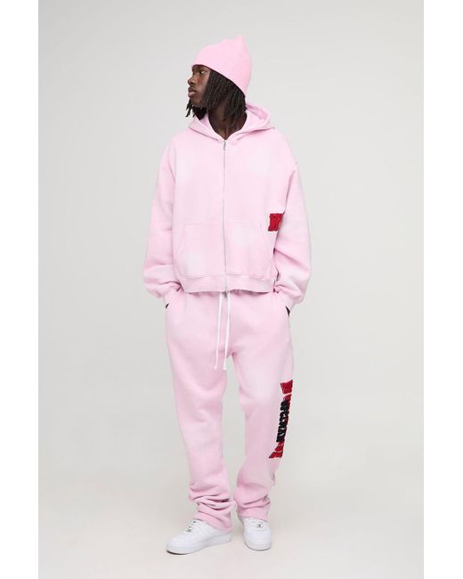 BoohooMAN Men's Pink Oversized Boxy Worldwide Towelling Applique