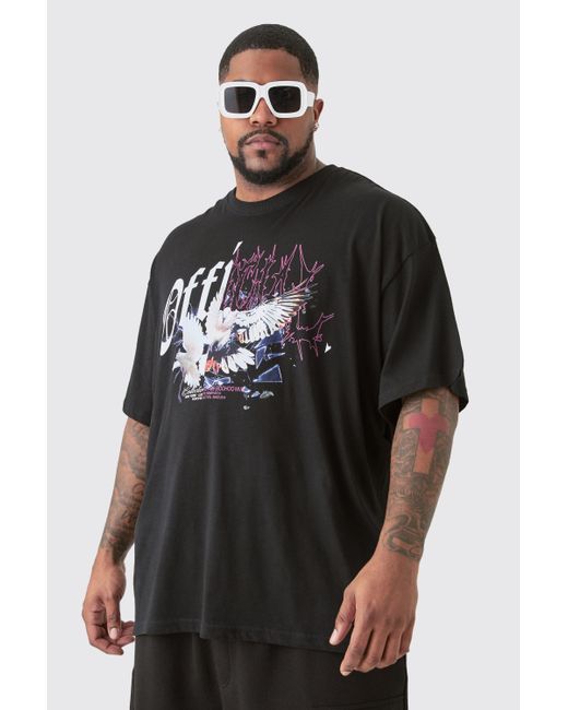 BoohooMAN Plus Oversized Official Splice Print T-shirt In Black for men