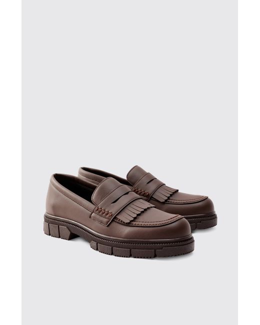 BoohooMAN Pu Chunky Sole Tassel Loafer In Brown for men