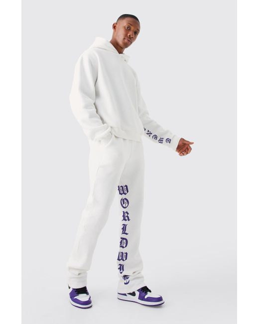 BoohooMAN Blue Oversized Boxy Printed Flared Tracksuit for men