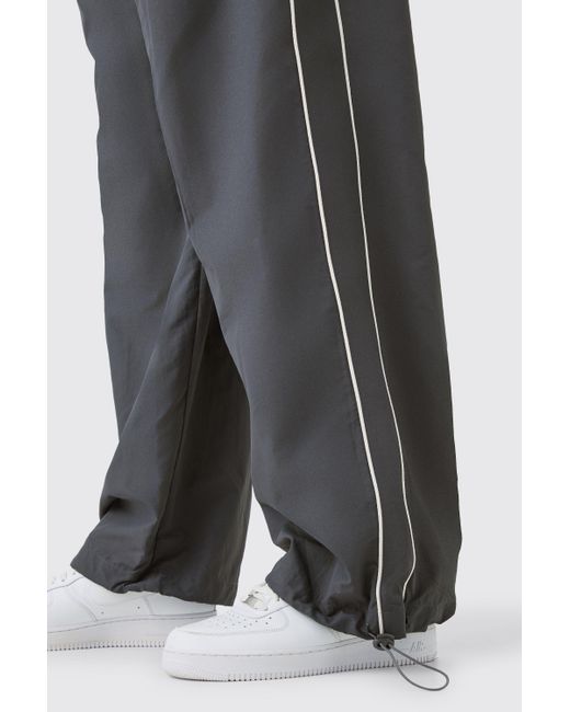 BoohooMAN Tall Side Stripe Parachute trousers in Gray für Herren