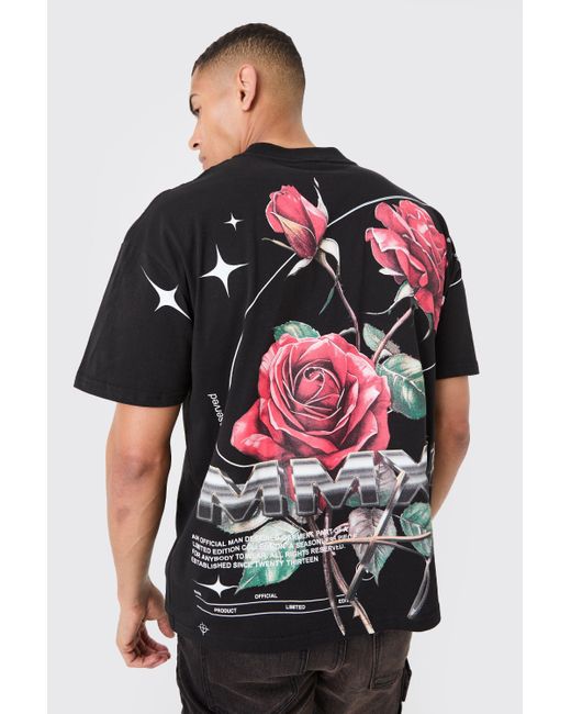 Boohoo Red Oversized Large Scale Rose Graphic T-shirt