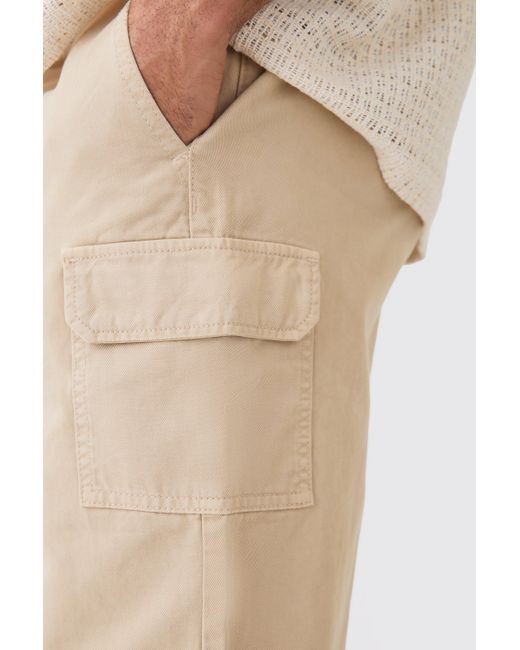 BoohooMAN Relaxed Fit Longer Length Cargo Shorts in Natural für Herren