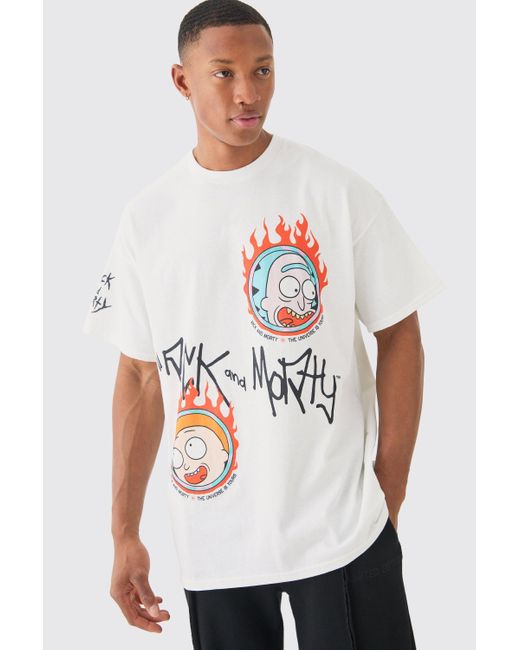 BoohooMAN White Oversized Rick And Morty Cartoon License T-shirt for men