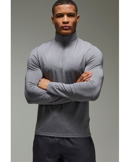 BoohooMAN Gray Man Active Breathable Regular Fit Marl 1/4 Zip Top for men