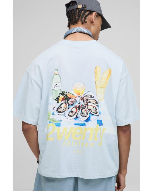 Camiseta Oversize Recta Con Estampado Gráfico En La Espalda Boohoo de color Blue