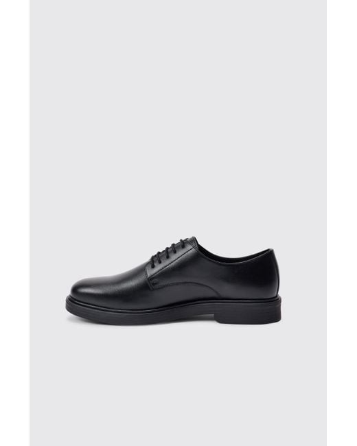 BoohooMAN Pu Lace Up Brogue In Black for men