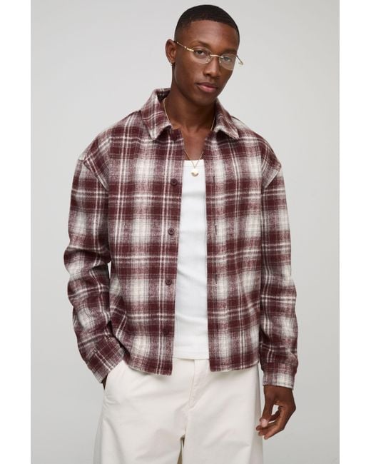 BoohooMAN Men's Brown Regular Fit Heavyweight Flannel Shirt Jacket