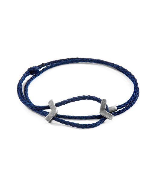BoohooMAN Blue Anchor & Crew William Silver And Rope Skinny Bracelet for men
