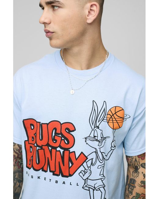 BoohooMAN Oversize T-Shirt mit Looney Tunes Bugs Bunny Basketball-Print in White für Herren