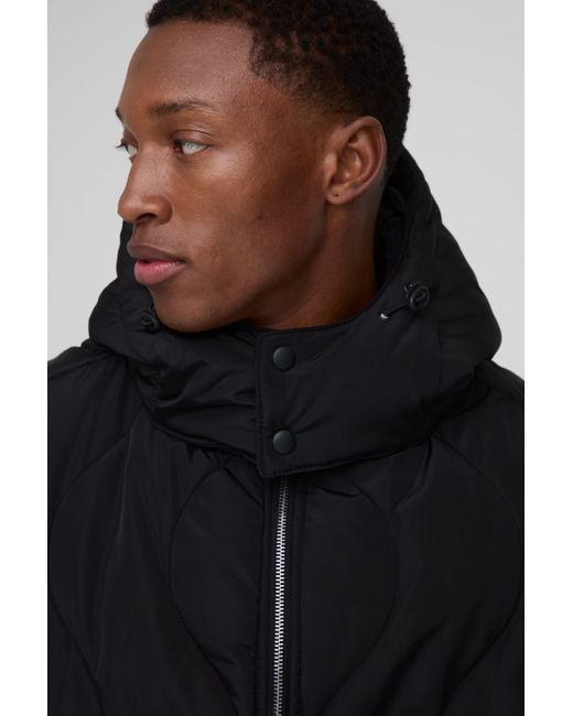BoohooMAN Schwarze Steppjacke mit Kapuze in Black für Herren