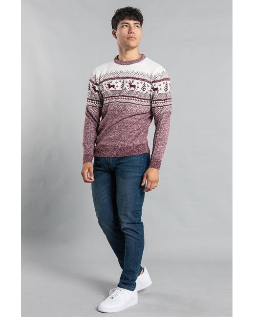 BoohooMAN Red Tokyo Laundry Festive Colour Block Jacquard Knit Jumper for men