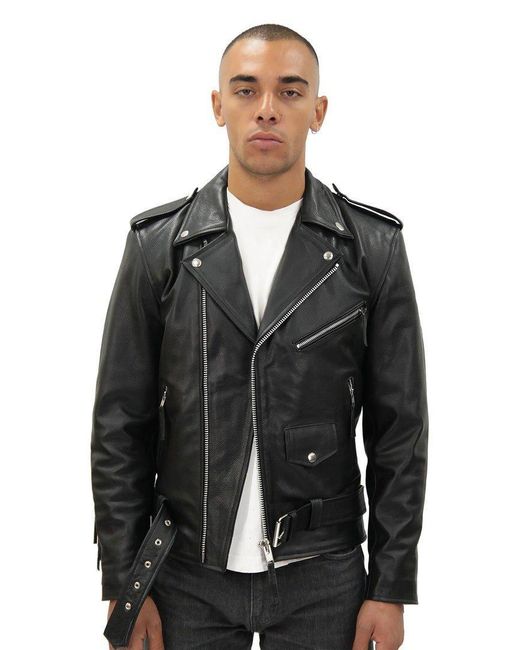 BoohooMAN Black Infinity Leather Fringe Hide Leather Biker Jacket- Tokyo for men
