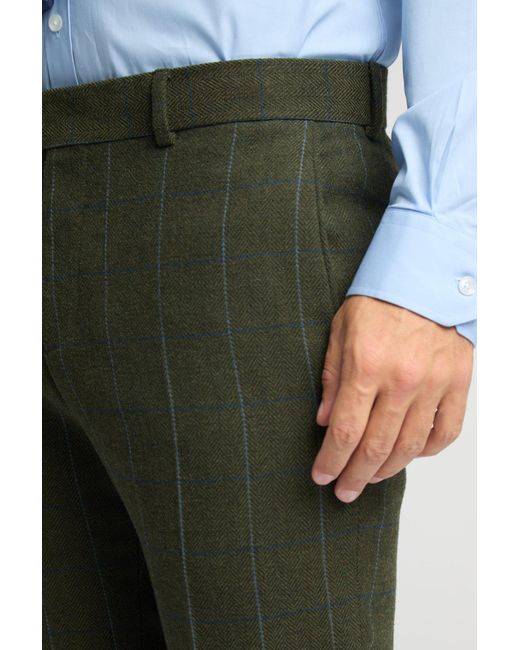 BoohooMAN Green Antique Rogue Slim Fit Check Tweed Trousers for men