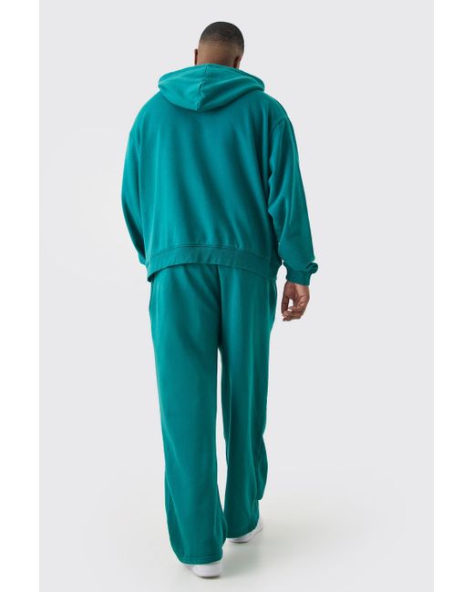 BoohooMAN Blue Plus Oversized Official Boxy Zip Hooded Laundered Wash Tracksuit for men
