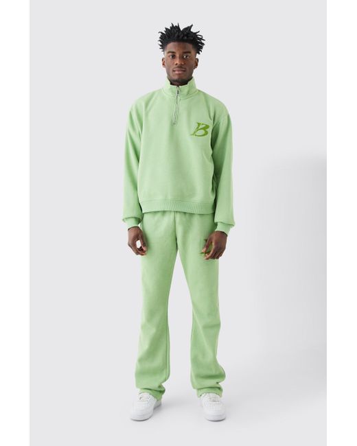 BoohooMAN Green Oversized Boxy B 1/4 Zip Stacked Tracksuit for men