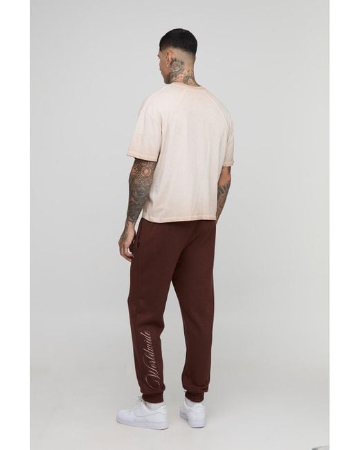 BoohooMAN Brown Tall Regular Fit Cherub Worldwide Print Jogger for men