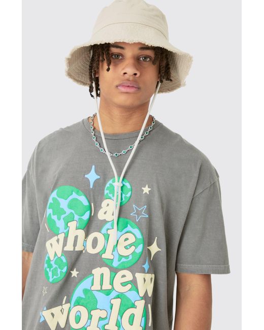 BoohooMAN Green Oversized Washed World Puff Print T-shirt for men