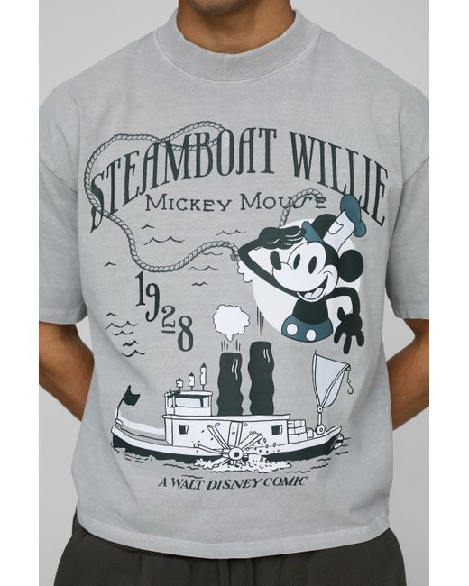 BoohooMAN Kastiges graues Oversize T-Shirt mit lizenziertem Mickey Mouse Print in Gray für Herren